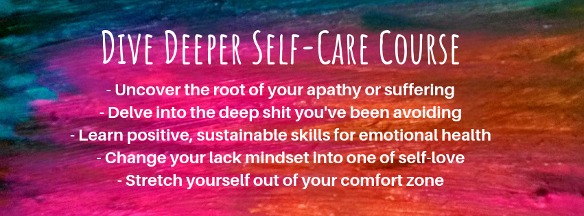 Banner with words Dive Deeper Course, uncover the root of your depression or apathy.